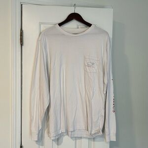 Vineyard Vines Men's White Long Sleeve Tee with Red Accents